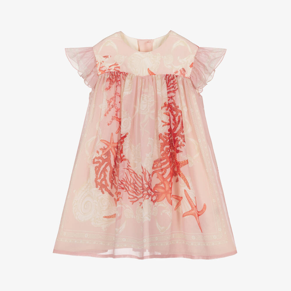 Versace-Girls Pink Silk Coral Dress | Childrensalon Outlet