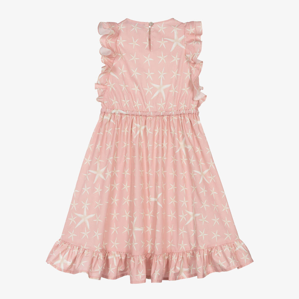 Versace-Розовое платье из хлопка с морскими звездами | Childrensalon Outlet