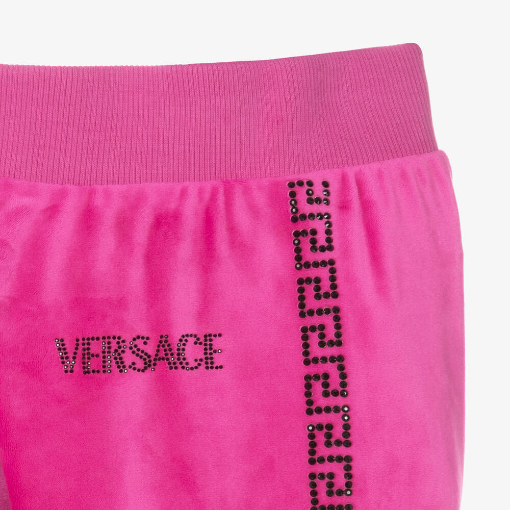 Versace-Girls Pink Velour Joggers | Childrensalon Outlet