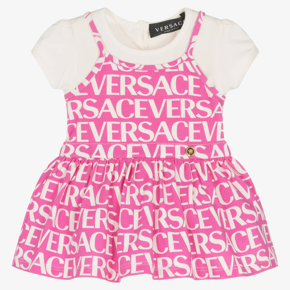 Versace - فستان أطفال بناتي قطن جيرسي لون زهري | Childrensalon