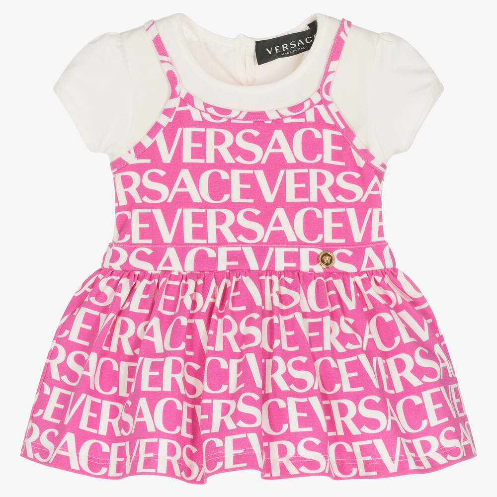 Versace-فستان أطفال بناتي قطن جيرسي لون زهري | Childrensalon Outlet