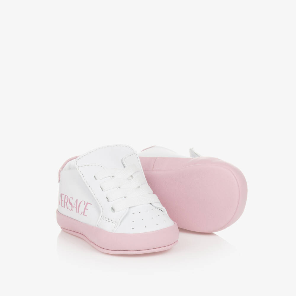 Versace-Girls Pink & White Leather Baby Shoes | Childrensalon Outlet