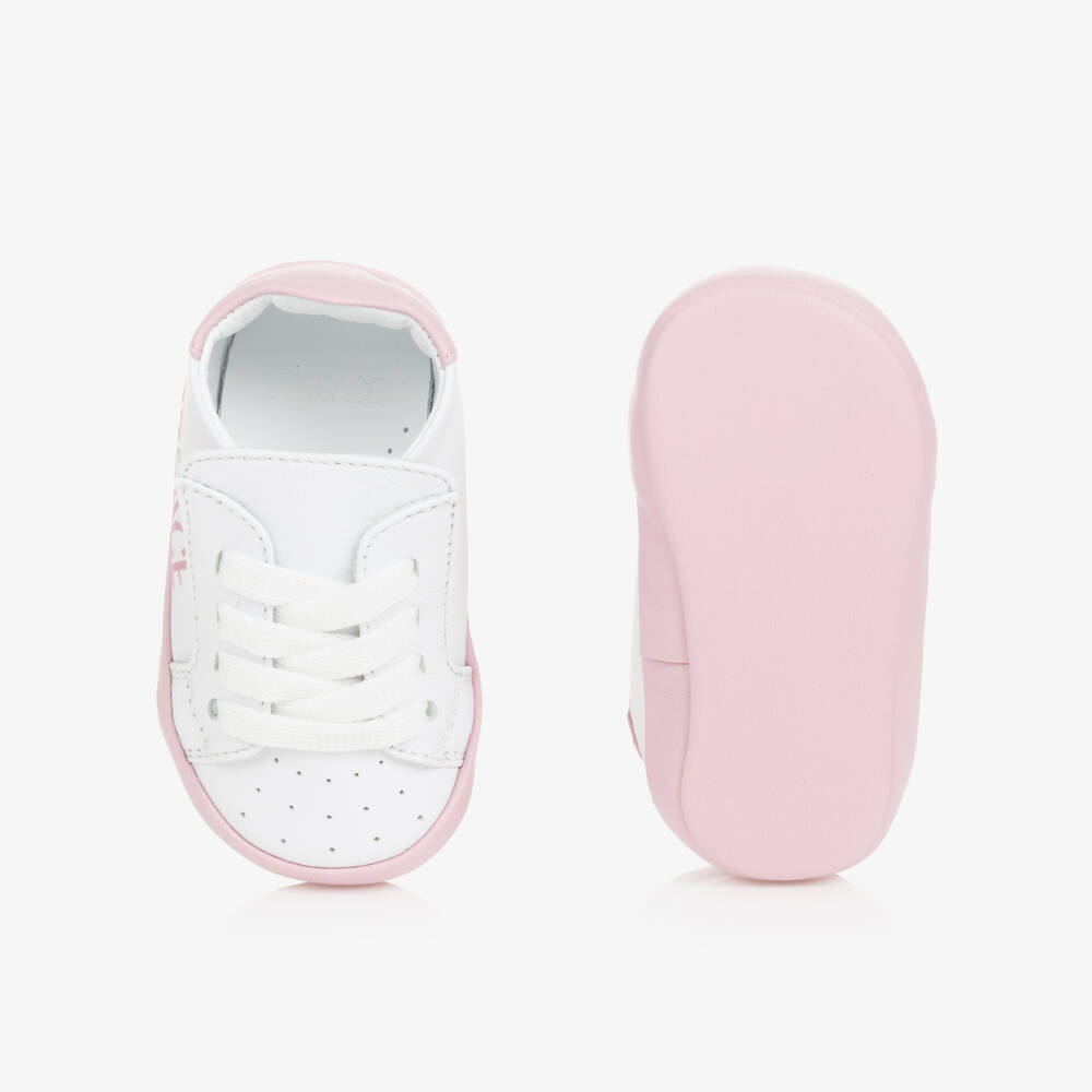 Versace-Girls Pink & White Leather Baby Shoes | Childrensalon Outlet