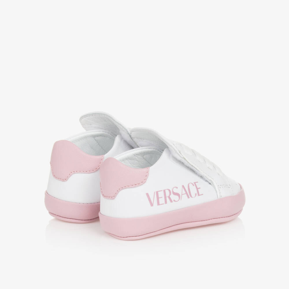 Versace-Girls Pink & White Leather Baby Shoes | Childrensalon Outlet