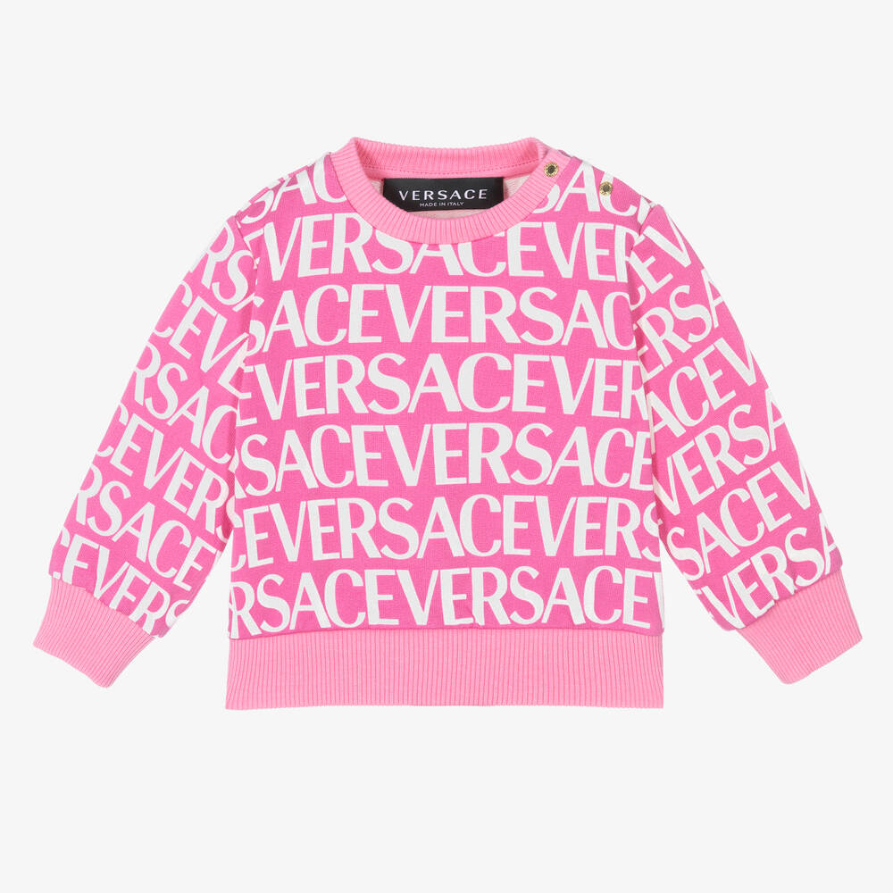 Versace - Girls Pink & White Logo Sweatshirt | Childrensalon