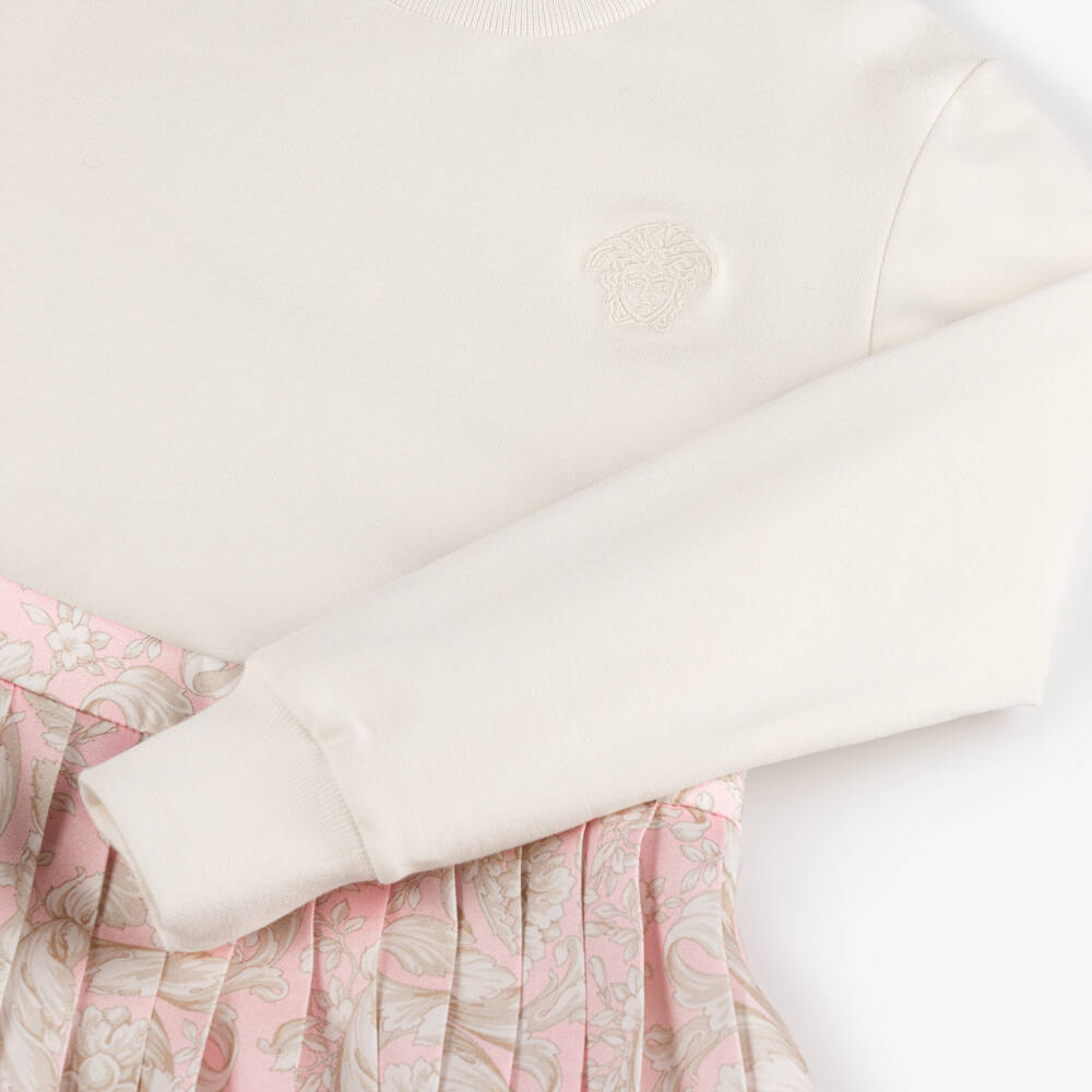 Versace-Girls Pink & White Medusa Dress | Childrensalon Outlet