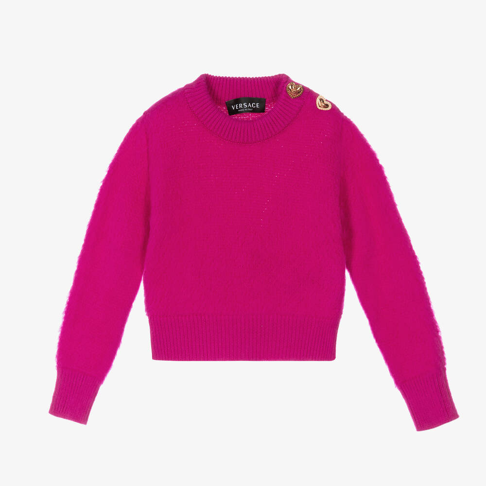 Versace - Girls Pink Wool Knit Sweater | Childrensalon
