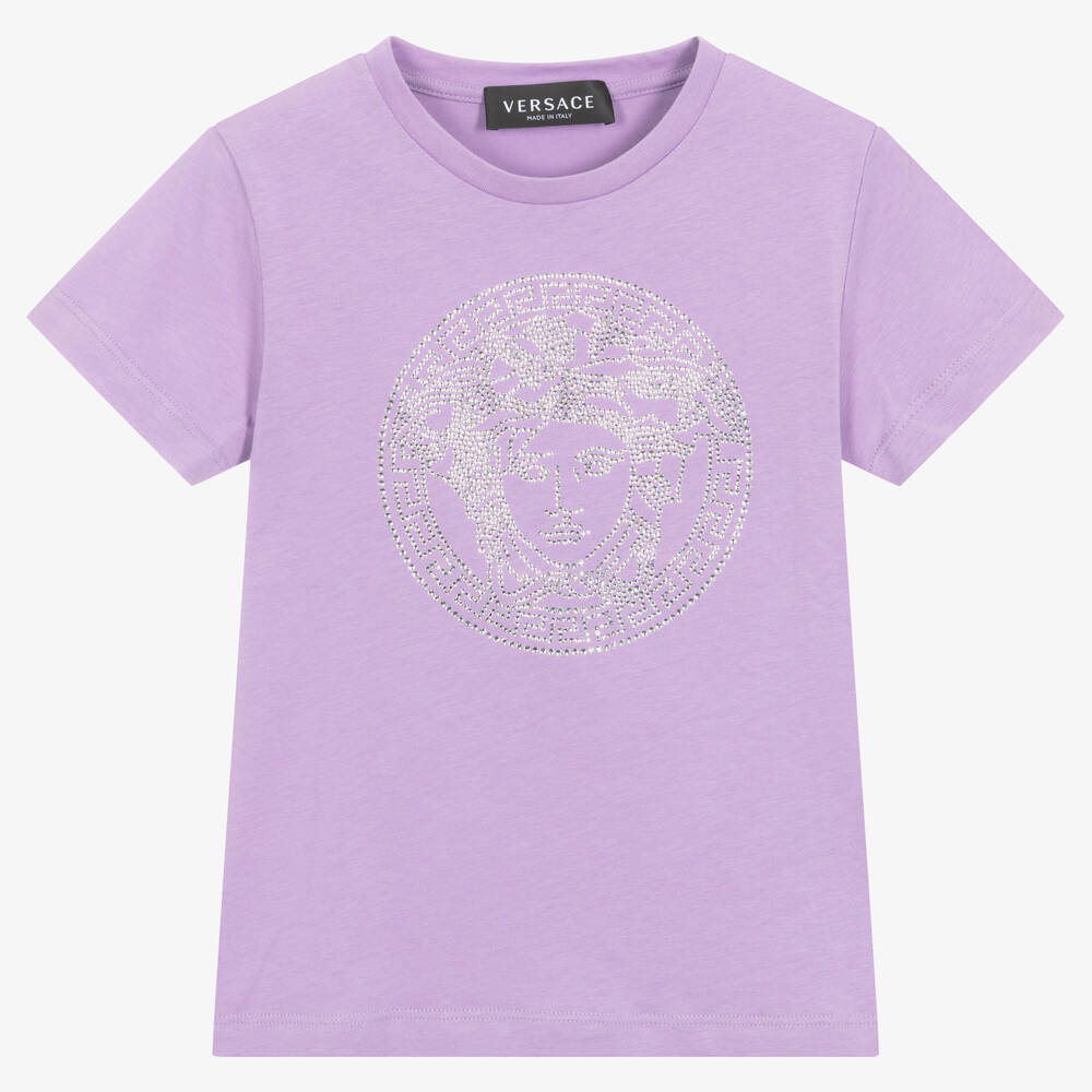 Versace - Girls Purple Crystal Medusa T-Shirt | Childrensalon