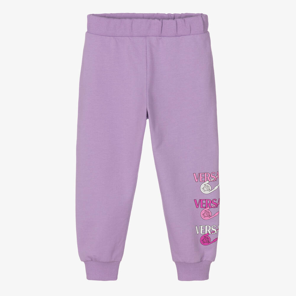 Versace-Girls Purple Logo Cotton Joggers | Childrensalon Outlet