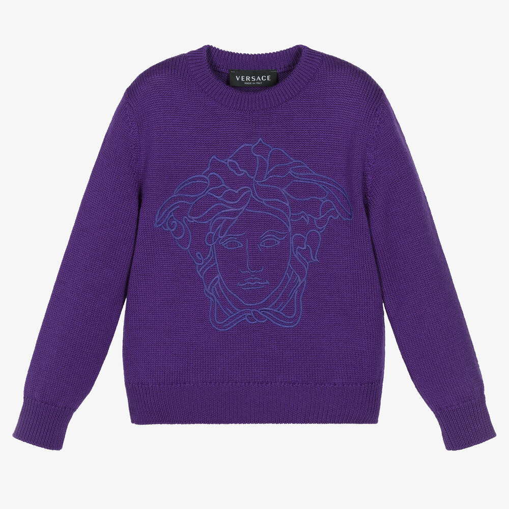 Versace - Pull violet en laine Medusa fille | Childrensalon