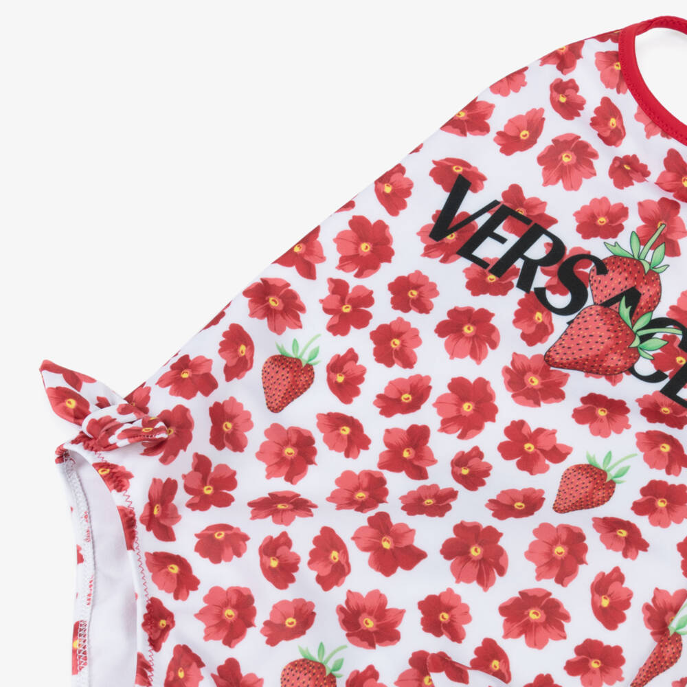 Versace-Girls Red Floral Strawberry Swimsuit | Childrensalon Outlet