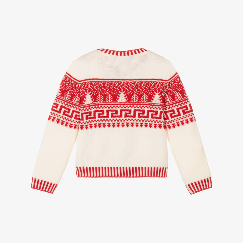 Versace-Girls Red & White Wool Fair Isle Cardigan | Childrensalon Outlet