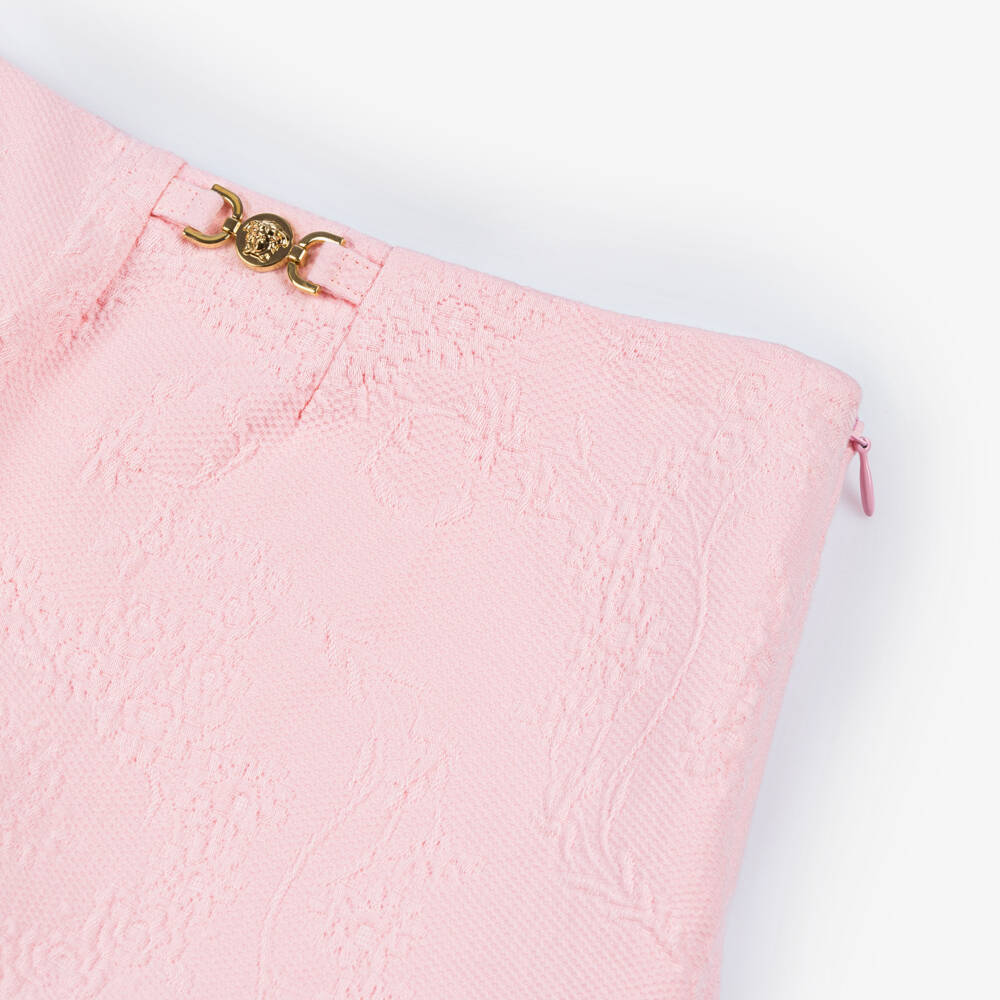 Versace-تنورة شورت بناتي جاكار وردي مزهر | Childrensalon Outlet