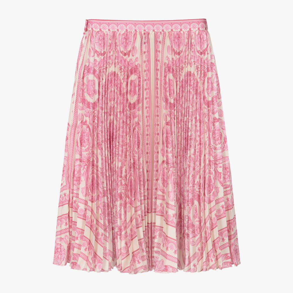 Versace-Girls Rose Patterned Pleated Skirt | Childrensalon Outlet