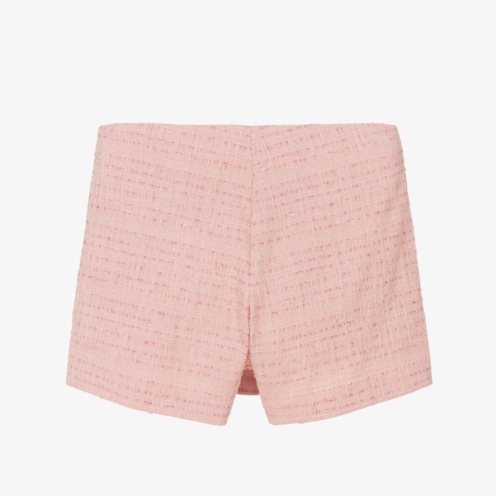 Versace-تنورة قصيرة وردية من التويد للبنات مزينة بالترتر | Childrensalon Outlet