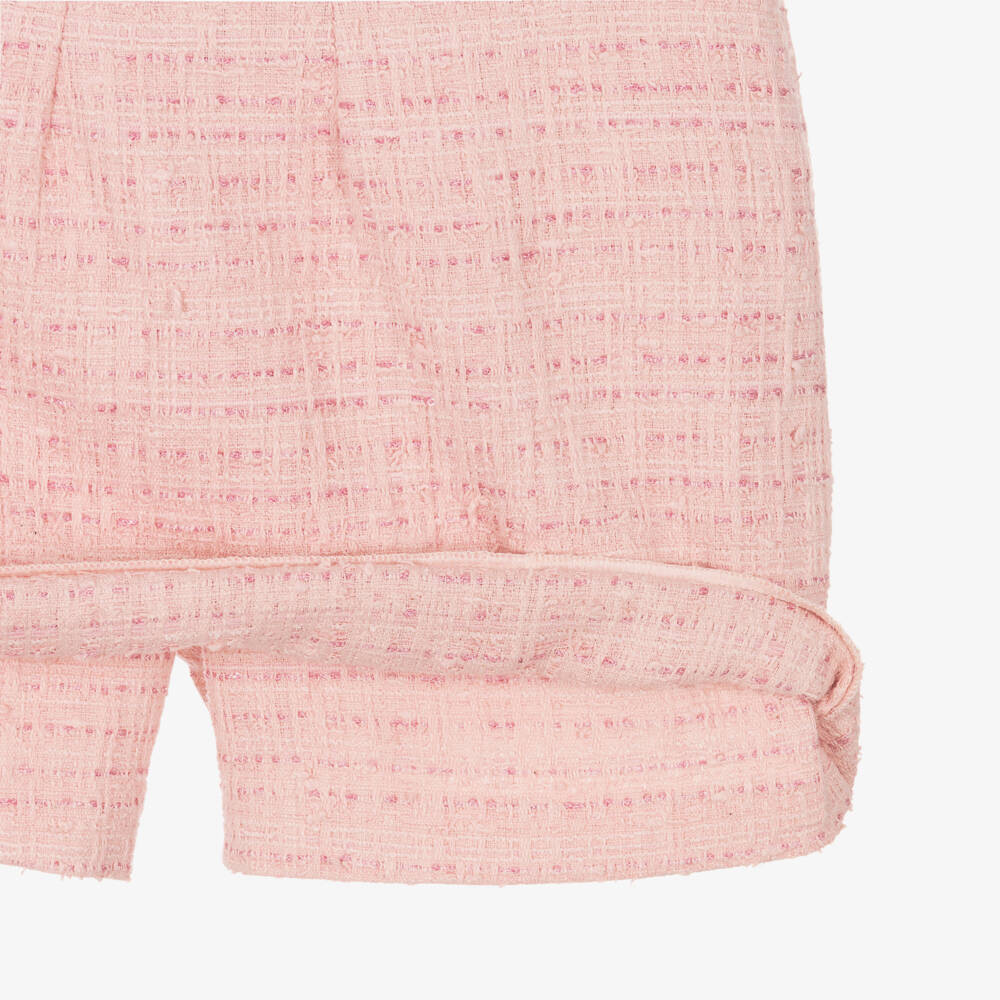 Versace-تنورة قصيرة وردية من التويد للبنات مزينة بالترتر | Childrensalon Outlet