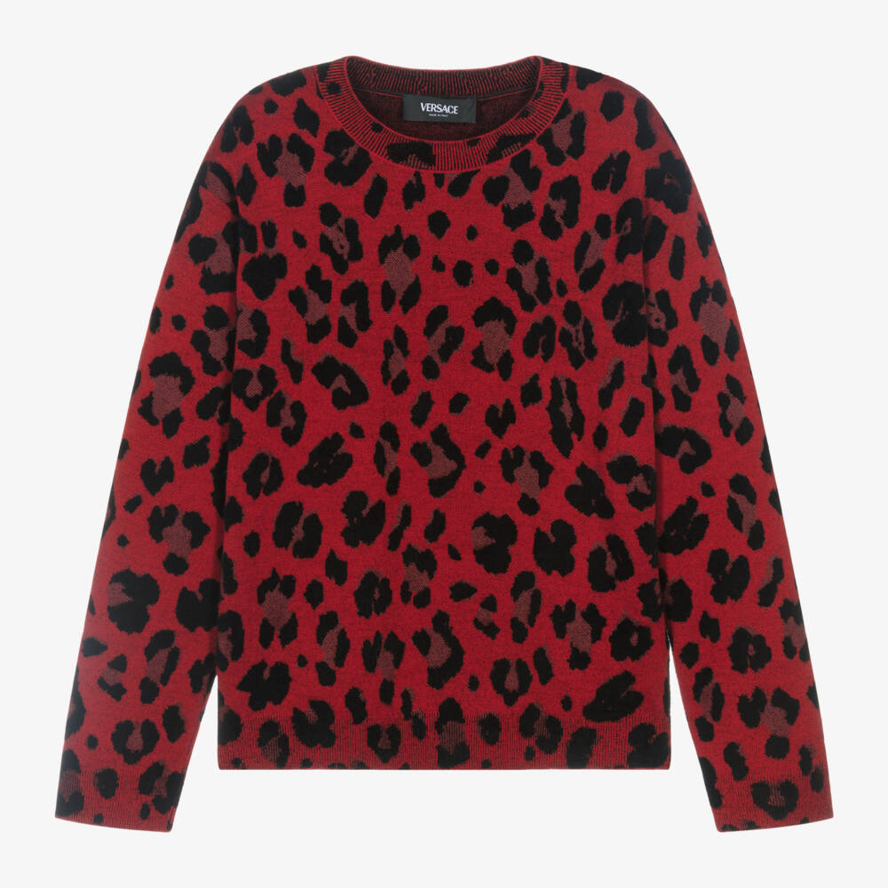 Versace-Красный шерстяной свитер с леопардовым принтом | Childrensalon Outlet