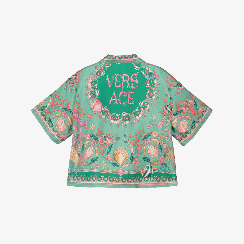 Versace-بلوزة حرير خضراء للبنات | Childrensalon Outlet