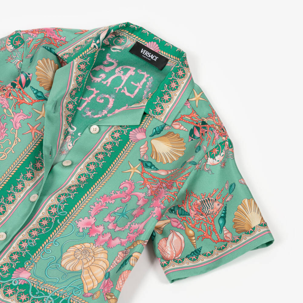Versace-بلوزة حرير خضراء للبنات | Childrensalon Outlet