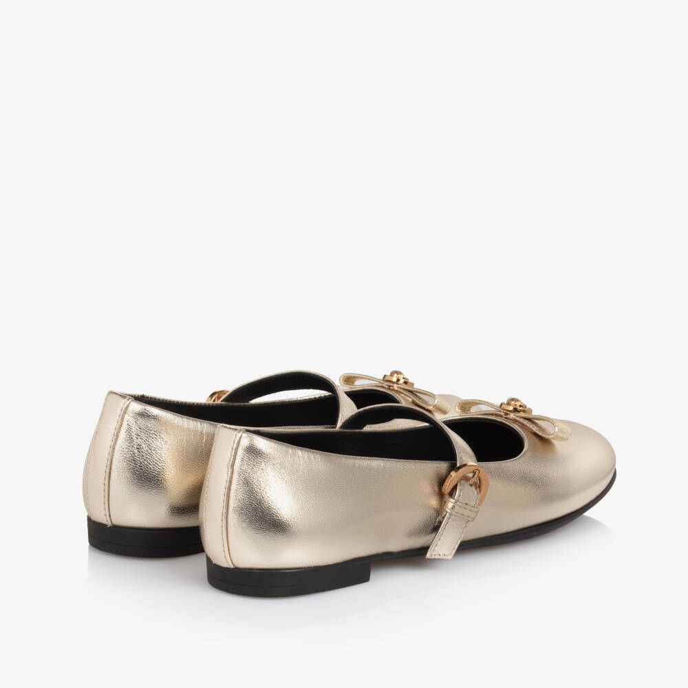 Versace-Girls Shimmering Gold Leather Flats | Childrensalon Outlet