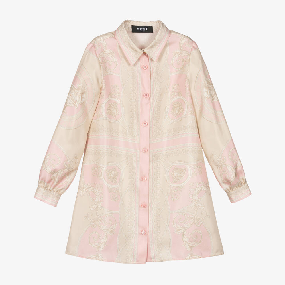 Versace-Girls Silk Baroque Pink Dress | Childrensalon Outlet
