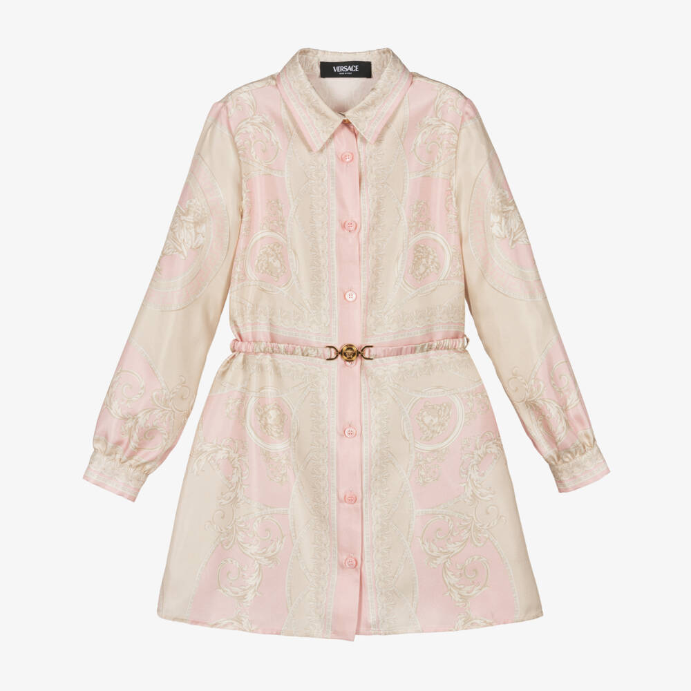 Versace-فستان باروك حريري وردي للبنات | Childrensalon Outlet