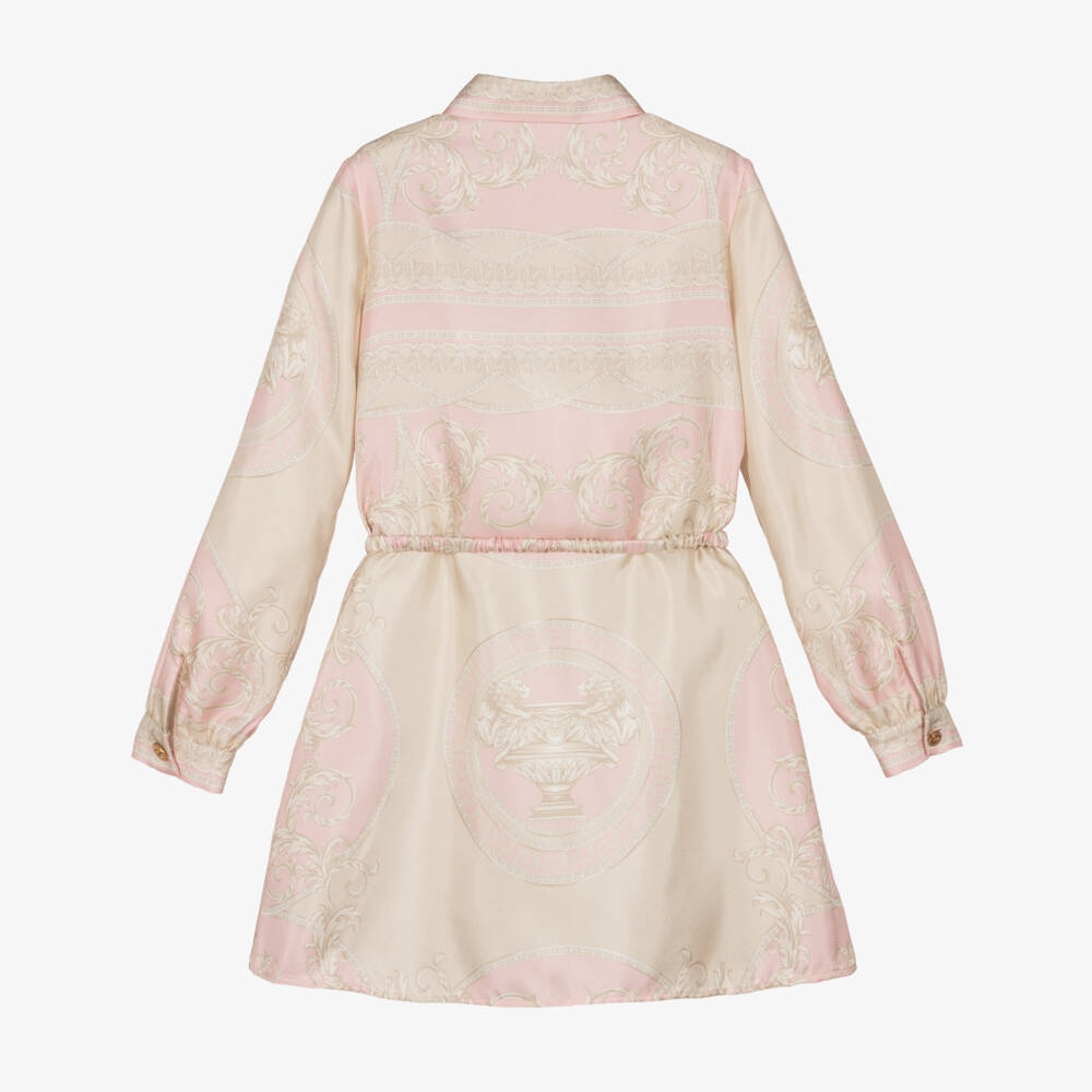 Versace-Girls Silk Baroque Pink Dress | Childrensalon Outlet