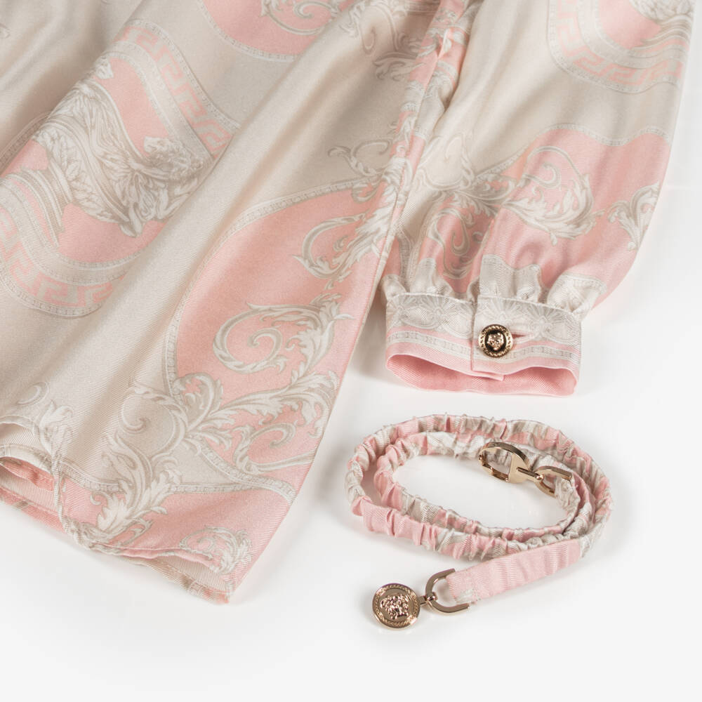 Versace-Girls Silk Baroque Pink Dress | Childrensalon Outlet
