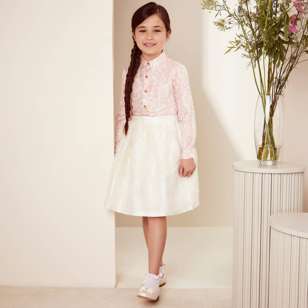 Versace-Girls Silk Baroque Pink Top | Childrensalon Outlet