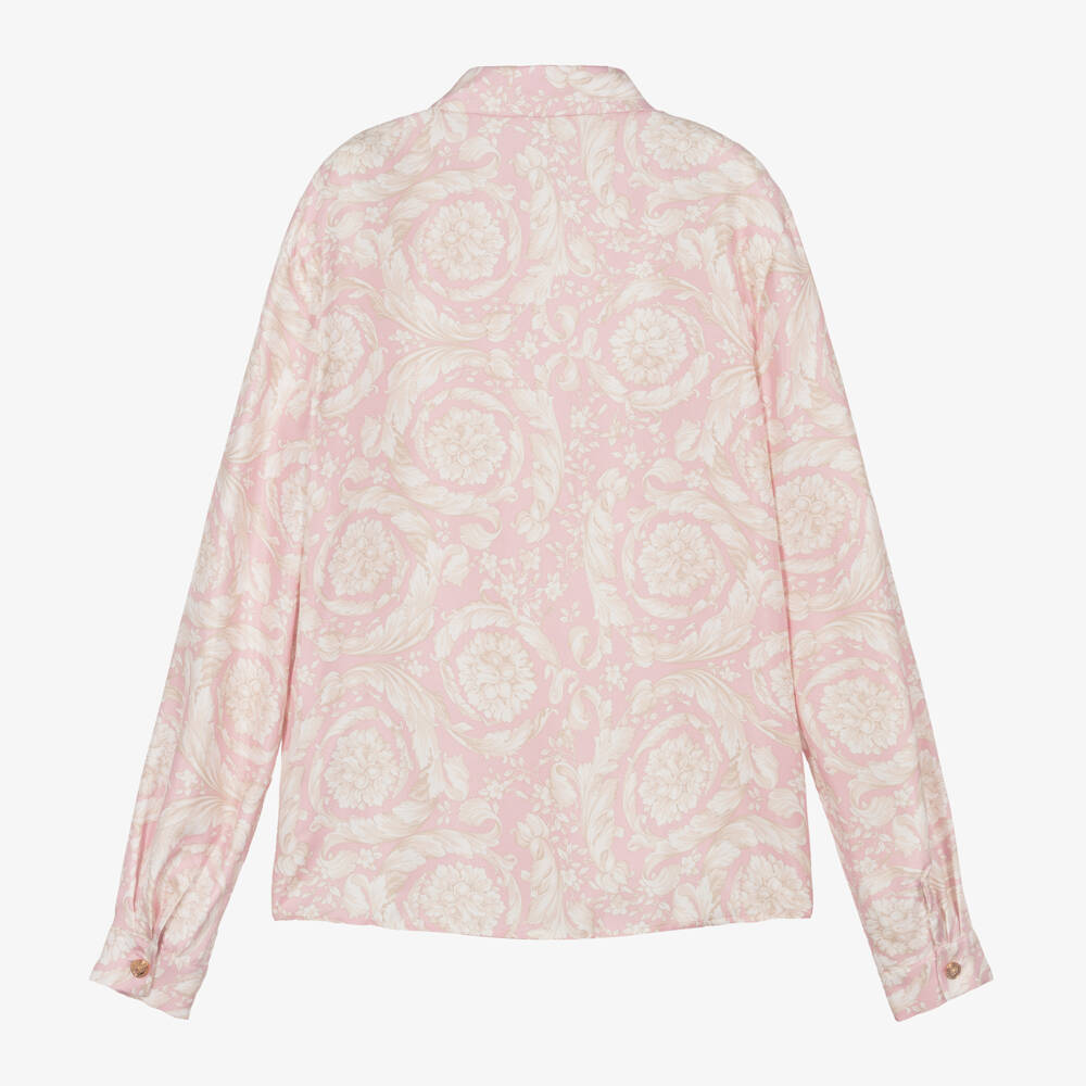 Versace-Girls Silk Baroque Pink Top | Childrensalon Outlet