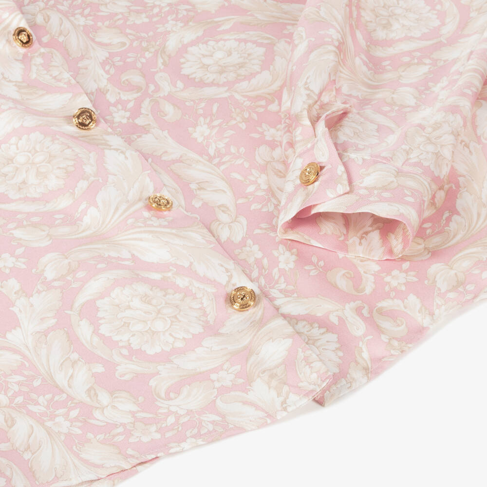 Versace-Girls Silk Baroque Pink Top | Childrensalon Outlet