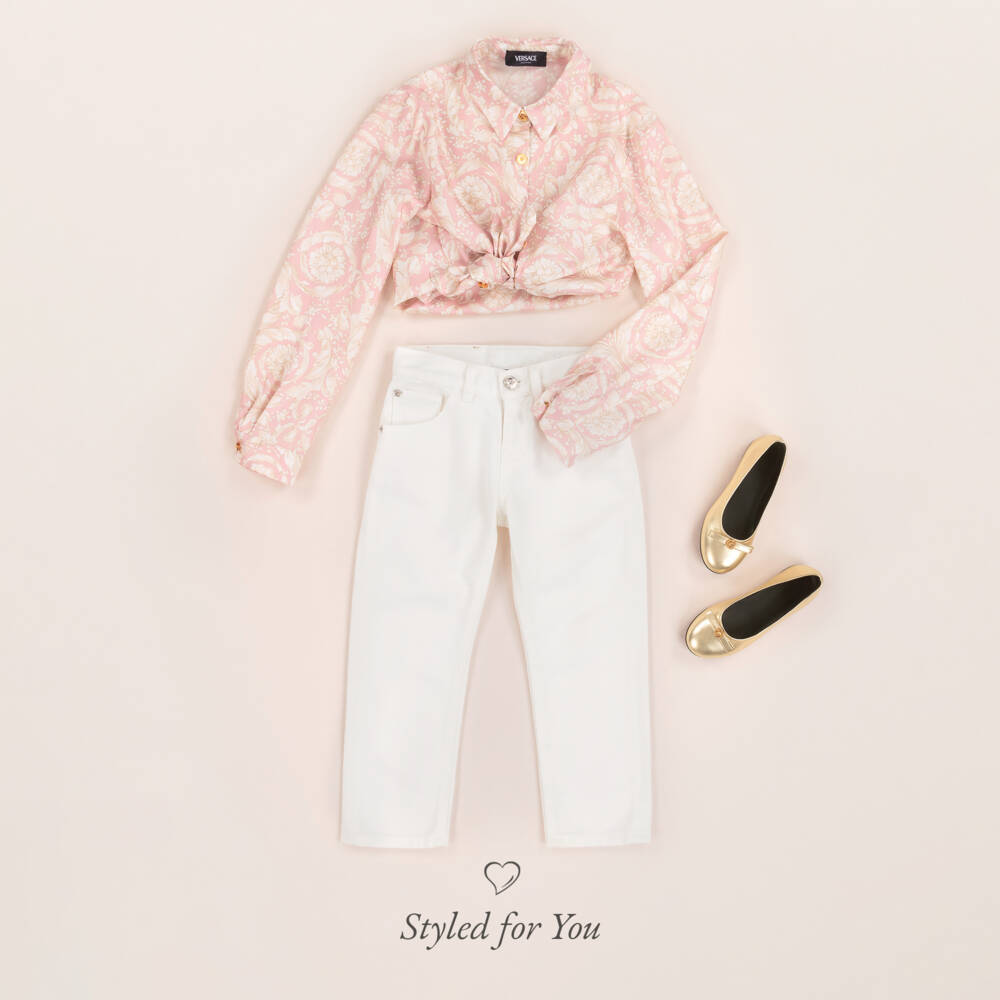 Versace-Girls Silk Baroque Pink Top | Childrensalon Outlet