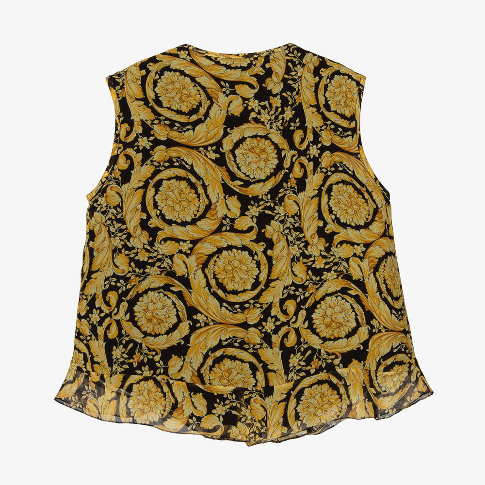 Versace-بلوزة بطبعة باروك حرير لون ذهبي وأسود | Childrensalon Outlet