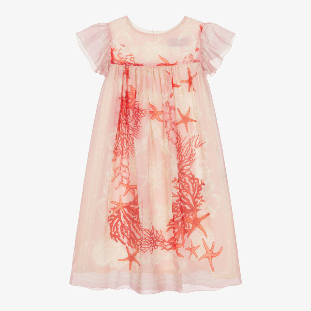 Versace-Girls Silk Coral Print Dress | Childrensalon Outlet