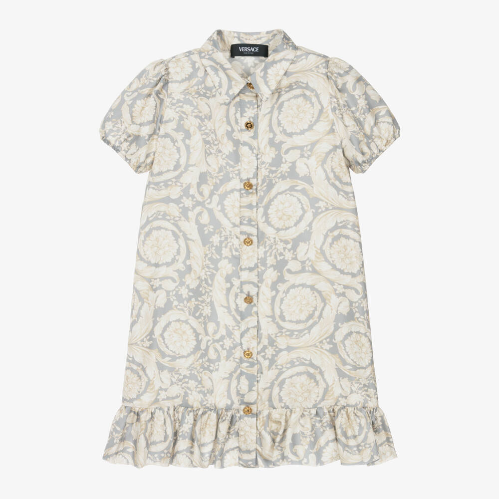 Versace-فستان حريري للبنات بلون العاج والفضي | Childrensalon Outlet