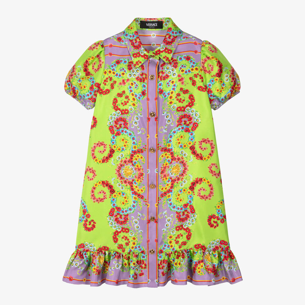 Versace-فستان حريري للبنات بنقشة زهور | Childrensalon Outlet