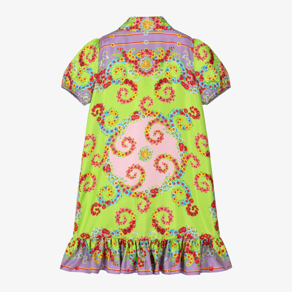 Versace-Girls Silk Dress with Floral Pattern | Childrensalon Outlet