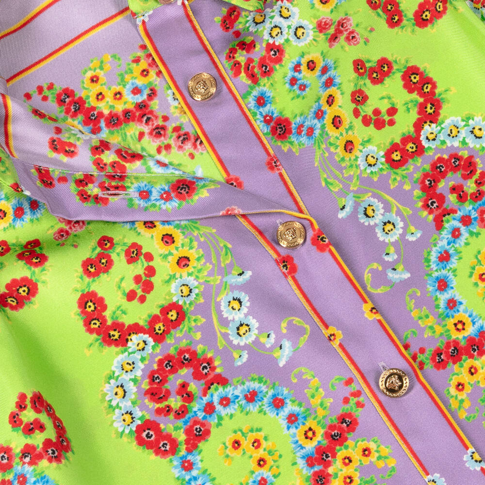 Versace-Girls Silk Dress with Floral Pattern | Childrensalon Outlet