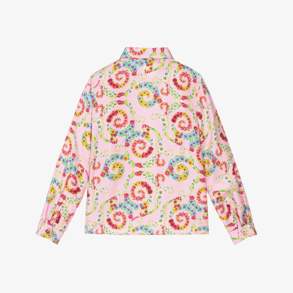 Versace-بلوزة حرير بناتي بنقشة زهور دوامية | Childrensalon Outlet