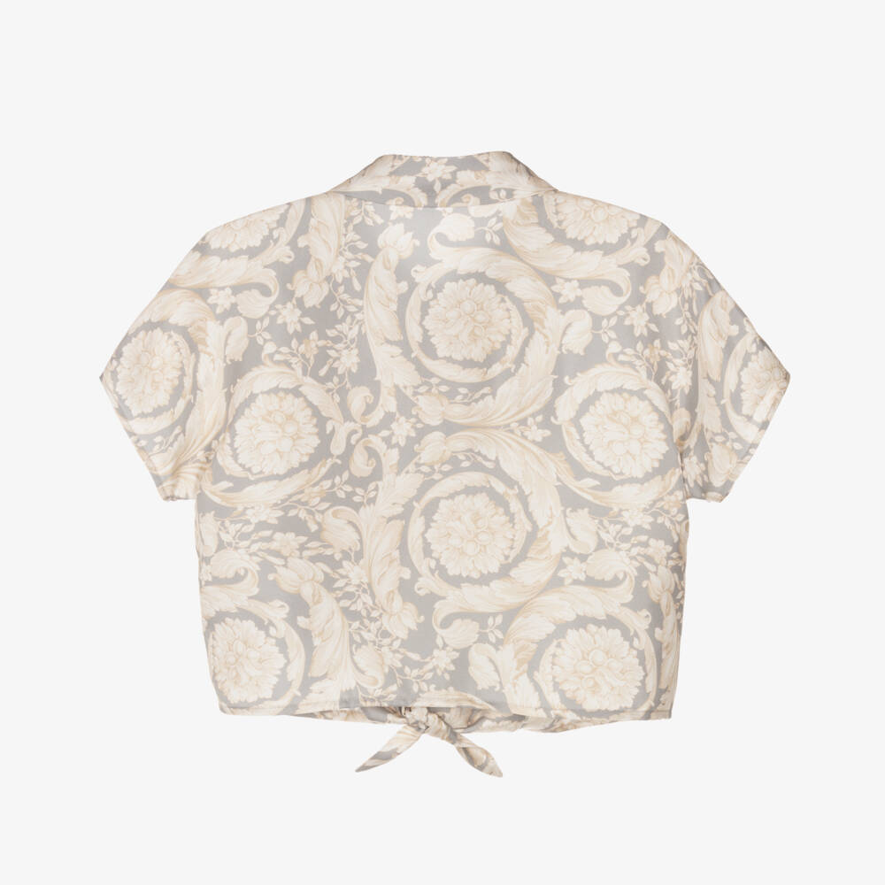 Versace-بلوزة باروك حريرية رمادية للبنات | Childrensalon Outlet