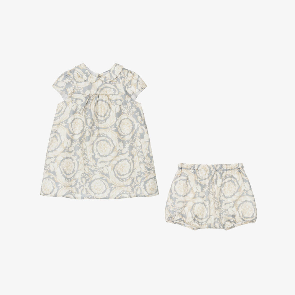 Versace-Шелковое серое и кремовое платье для девочек | Childrensalon Outlet
