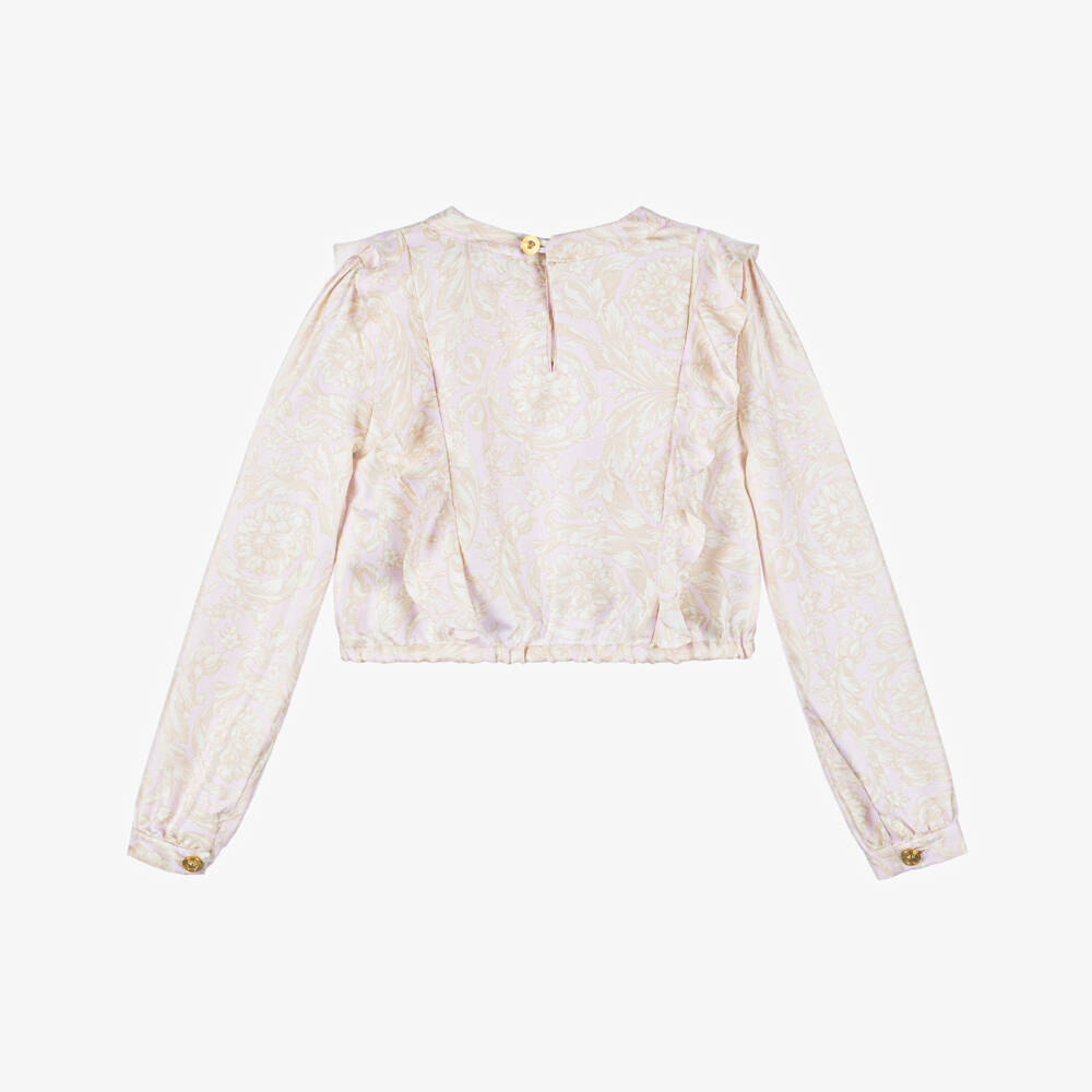 Versace-بلوزة حرير للبنات باللون الوردي الناعم | Childrensalon Outlet