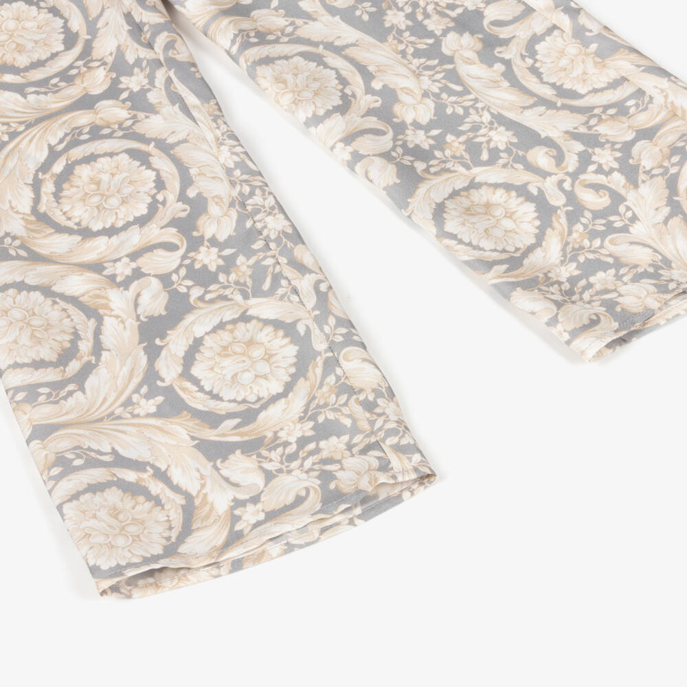 Versace-بنطلون حريري للبنات بلون العاج والرمادي | Childrensalon Outlet