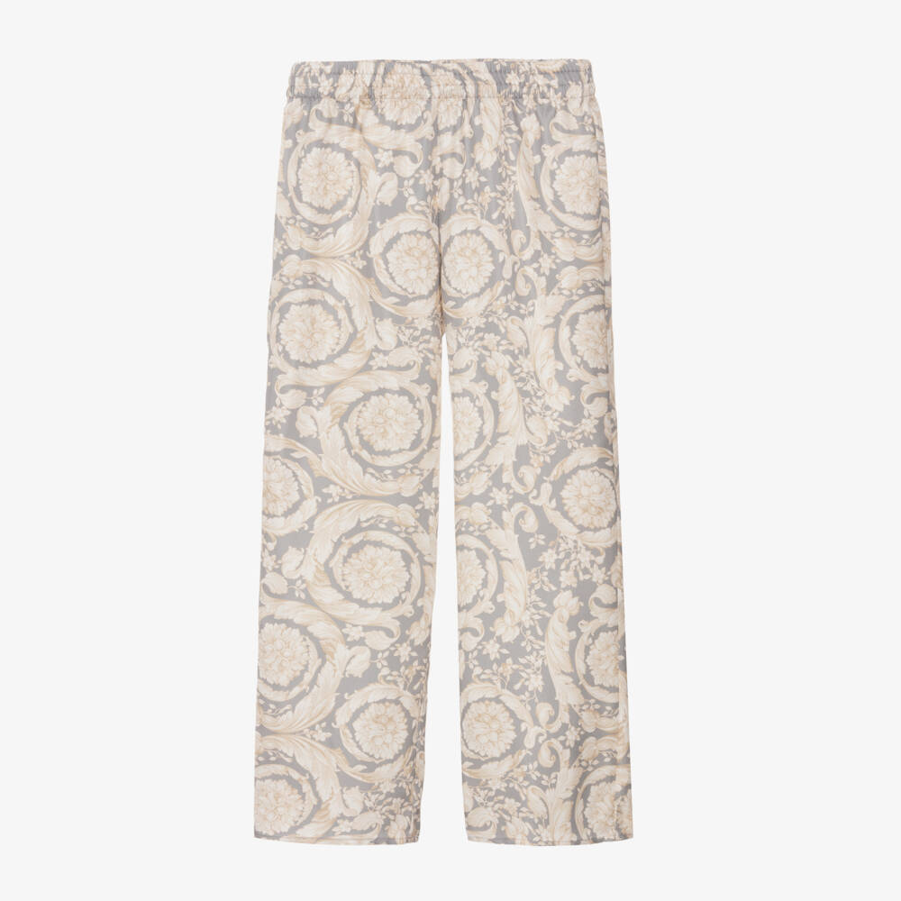 Versace-Girls Silk Trousers in Ivory & Grey | Childrensalon Outlet