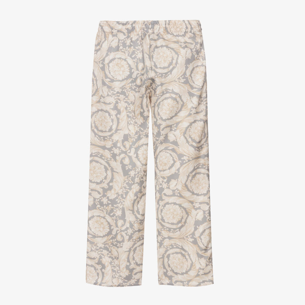 Versace-بنطلون حريري للبنات بلون العاج والرمادي | Childrensalon Outlet