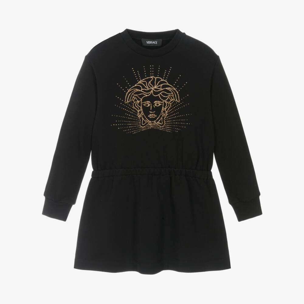 Versace-Girls Sleek Black Medusa Dress | Childrensalon Outlet