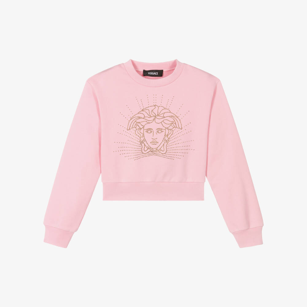Versace-بلوزة قطنية وردية براقة للبنات | Childrensalon Outlet