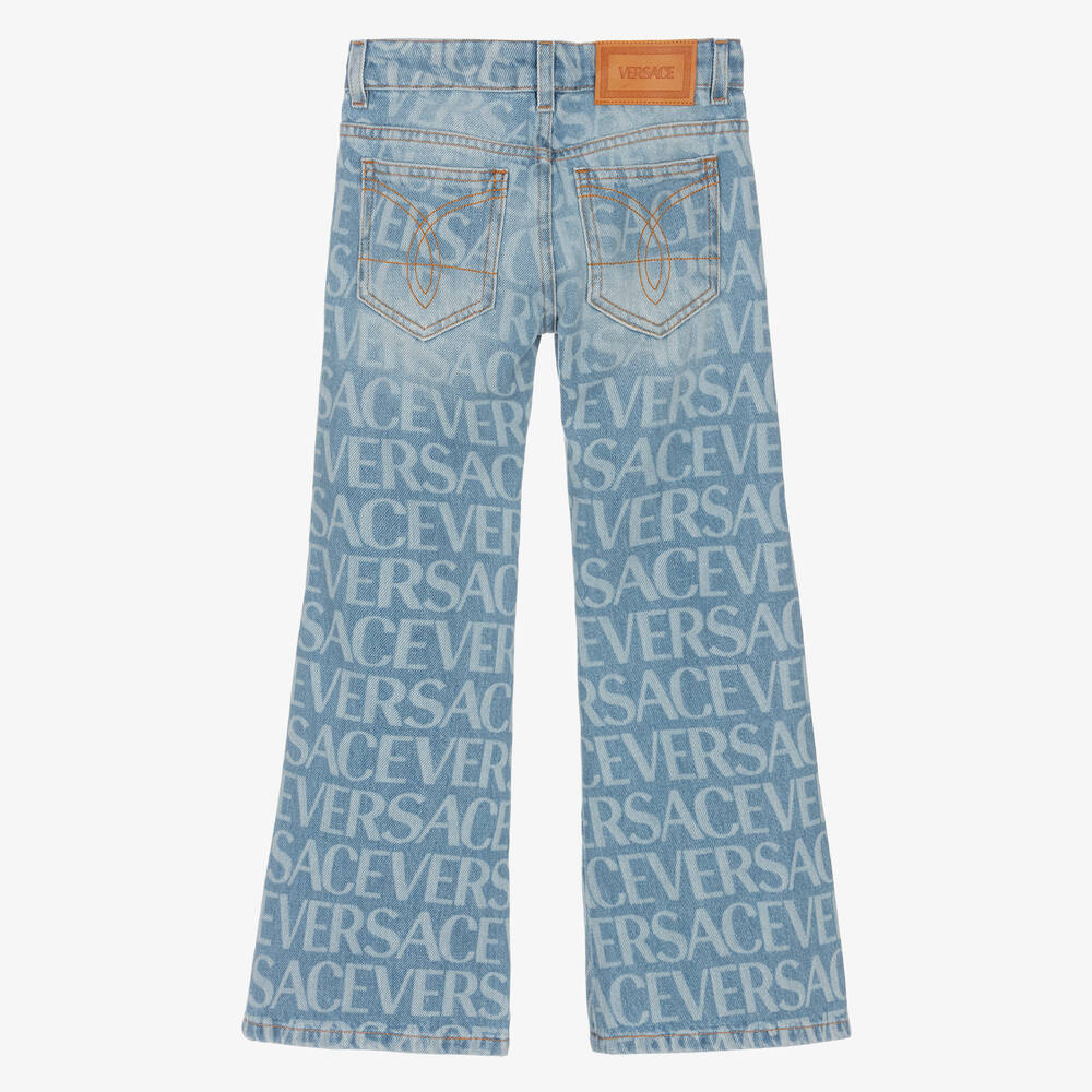 Versace Girls Flared Glitter Jeans in Blue
