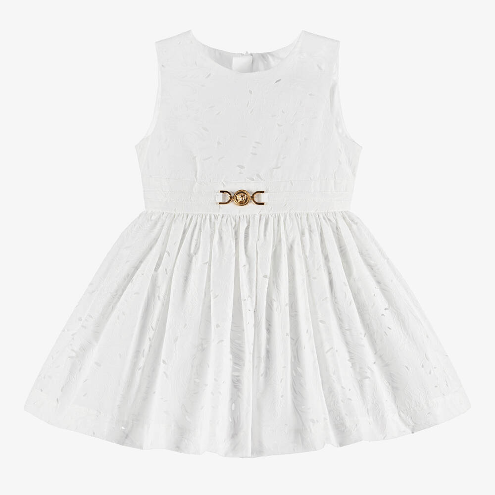 Versace-Girls White Barocco Cotton Dress | Childrensalon Outlet