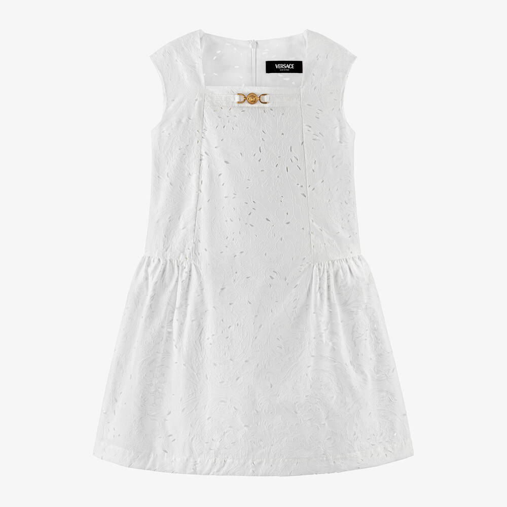 Versace-Girls White Barocco Cotton Dress | Childrensalon Outlet